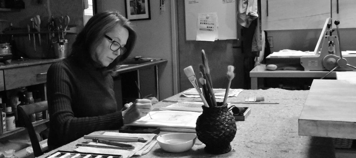 Jennifer working in her studio